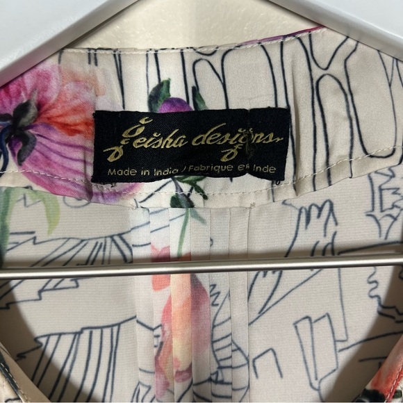 Anthropologie Geisha Barnes Pintucked Ivory Floral Abstract  Button Down Shirt - Picture 7 of 12